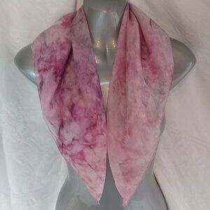 Silk Scarf Multicolor Hand Rolled Tie Dye Pink Purple Square 24 x 24" Vintage